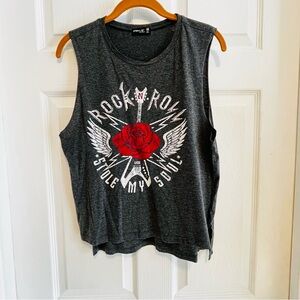 Gray Rock and Roll Stole My Soul Graphic Tank Top Size Medium NWOT